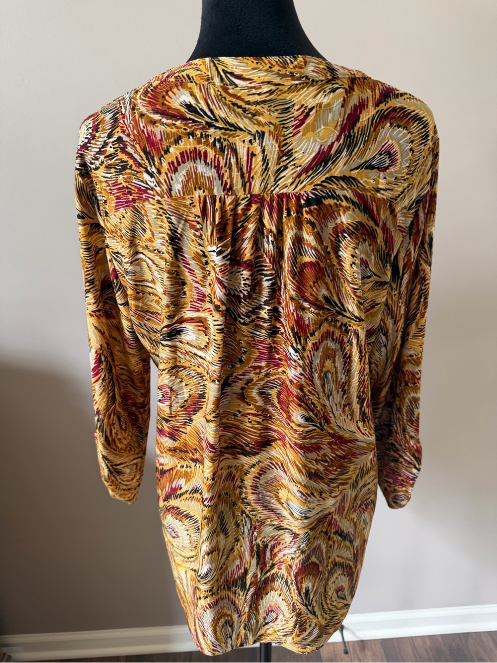 NY Collection Mustard Multi-Pattern Button Henley Top Large - Picture 7 of 9